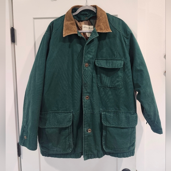 RARE VINTAGE EDDIE BAUER CHORE JACKET COAT MEDIUM GOOSE DOWN LINER GREEN BARN - Picture 4 of 16